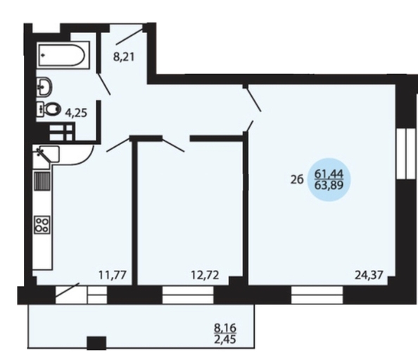 
   Продам 2-комнатную, 64 м², Судостроительная ул, 27Б

. Фото 2.