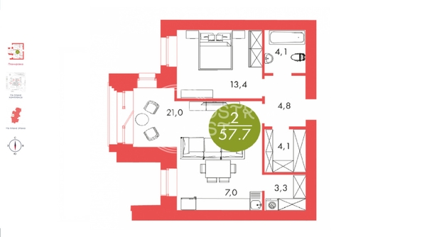 
   Продам 2-комнатную, 57.7 м², Барбарис

. Фото 1.