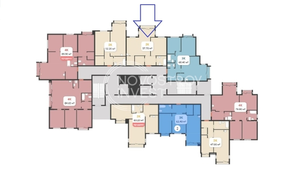 
   Продам 2-комнатную, 57.7 м², Барбарис

. Фото 2.