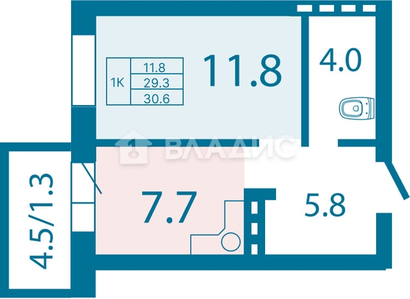 
   Продам 1-комнатную, 30.06 м², Олимп, дом 1

. Фото 1.