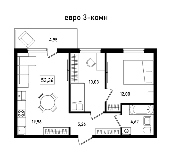 
   Продам 2-комнатную, 52.9 м², Соколовская ул, 20в

. Фото 1.