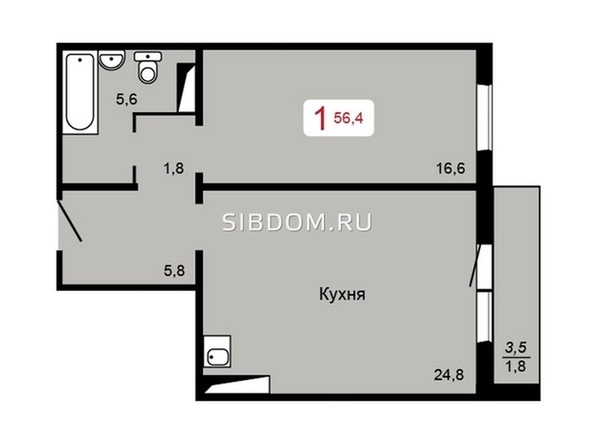 
   Продам 2-комнатную, 56.4 м², Аральская ул, 55

. Фото 2.