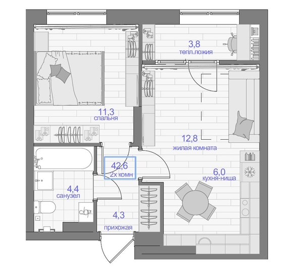 
   Продам 2-комнатную, 42.6 м², Прогресс-квартал Перемены, дом 2

. Фото 1.