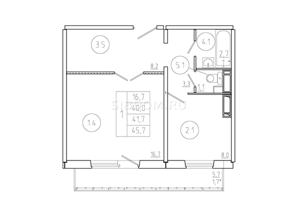 
   Продам 1-комнатную, 41.7 м², Три слона, дом 3

. Фото 8.