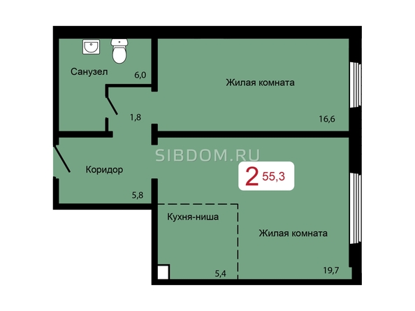 
   Продам 2-комнатную, 56.3 м², КБС. Берег, дом 5 строение 3

. Фото 1.