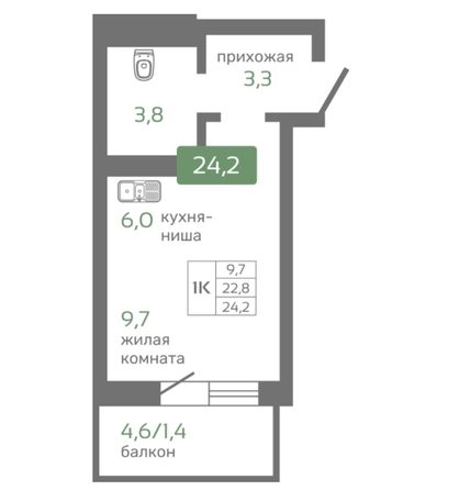 
   Продам студию, 24.2 м², Кедр, дом 2

. Фото 1.