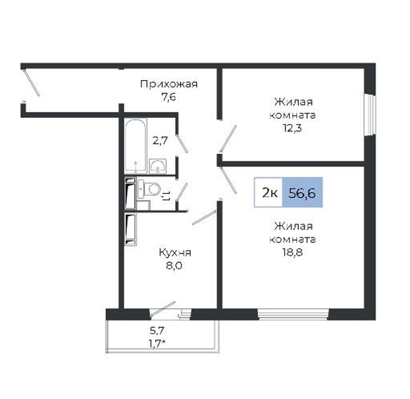 
   Продам 2-комнатную, 56.6 м², Три слона, дом 1

. Фото 10.