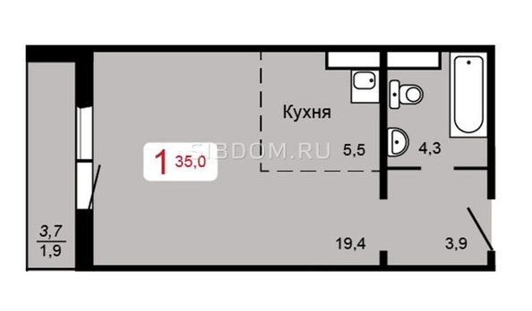 
   Продам студию, 35 м², 60 лет Октября ул, 90

. Фото 4.