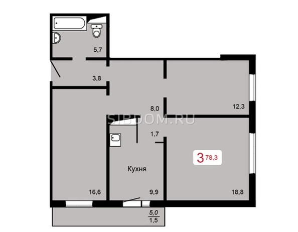 
   Продам 3-комнатную, 78.3 м², 60 лет Октября ул, оение 6

. Фото 5.