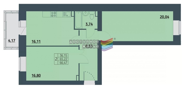 
   Продам 2-комнатную, 66.47 м², Мята, дом 2, секции 7-10

. Фото 1.