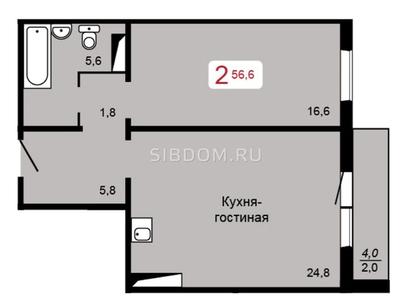 
   Продам 2-комнатную, 56.3 м², Судостроительная ул, 31в

. Фото 8.