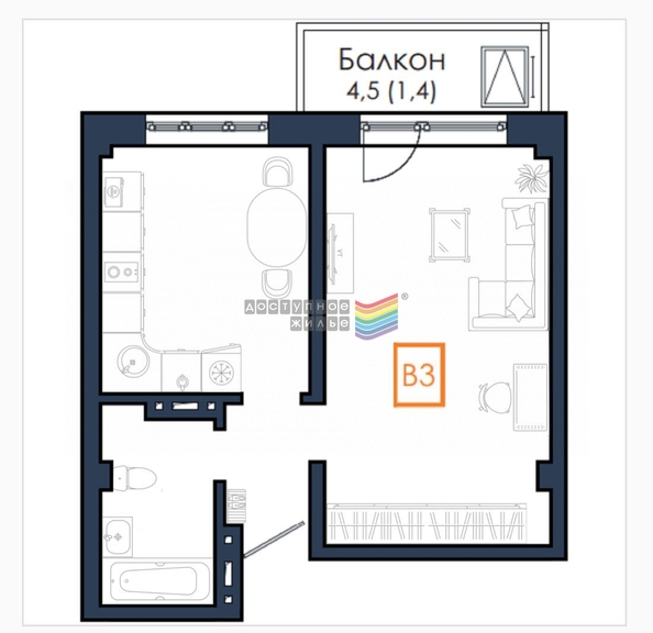 
   Продам 1-комнатную, 39 м², Соколовская ул, 64

. Фото 3.