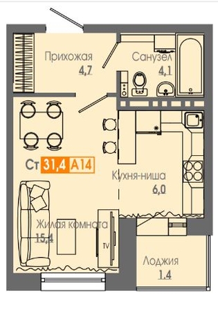 
   Продам студию, 31.4 м², Мичуринские аллеи, дом 2

. Фото 1.