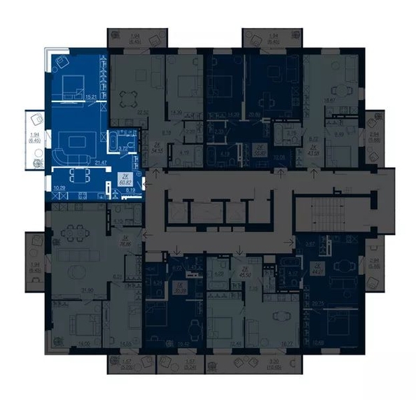 
   Продам 2-комнатную, 60.82 м², АЭРОCITY (Аэросити), дом 4

. Фото 1.