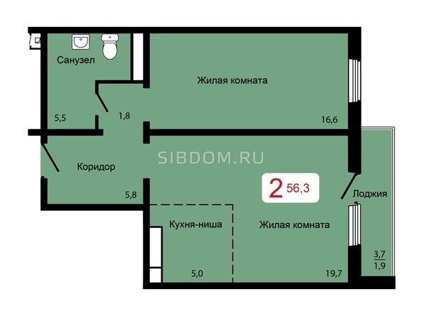 
   Продам 2-комнатную, 56.3 м², Мичурино, дом 2 строение 6

. Фото 2.