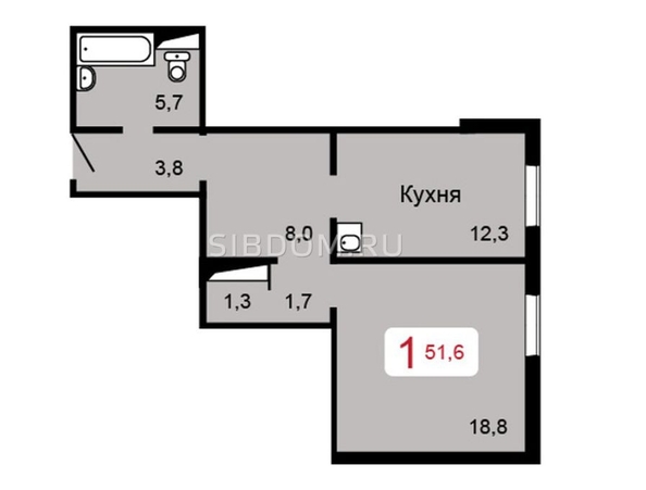 
   Продам 1-комнатную, 51.6 м², 60 лет Октября ул, 86а

. Фото 6.