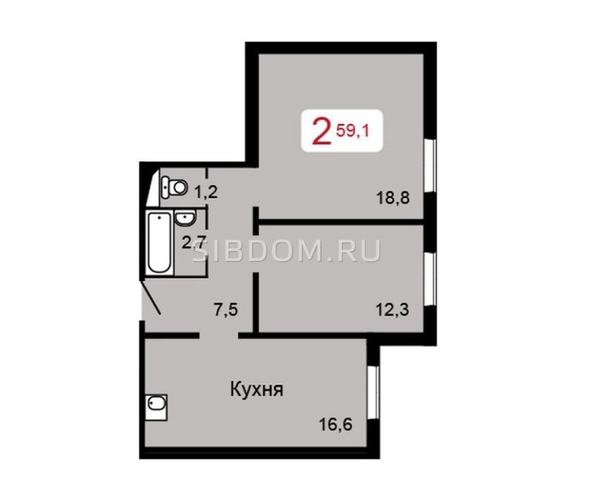 
   Продам 2-комнатную, 56.3 м², 60 лет Октября ул, 86а

. Фото 4.