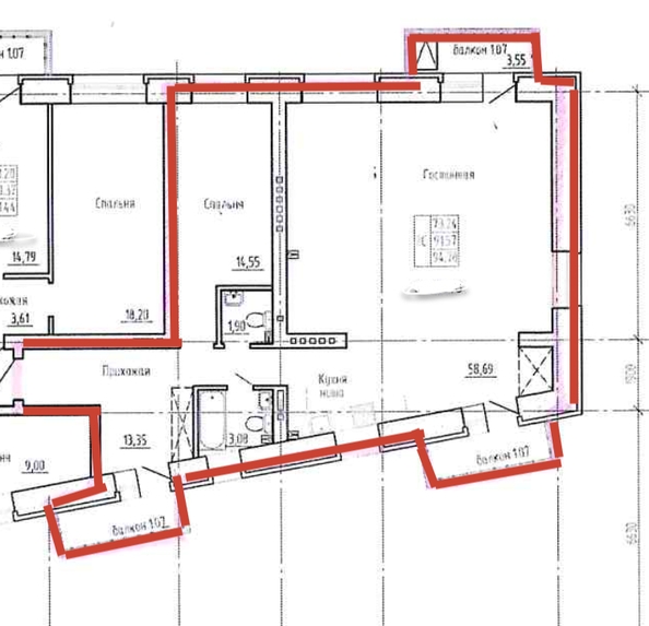 
   Продам 2-комнатную, 91.6 м², Кирпичная ул, 19

. Фото 1.