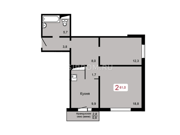 
   Продам 2-комнатную, 61 м², Мичурино, дом 2 строение 5

. Фото 2.