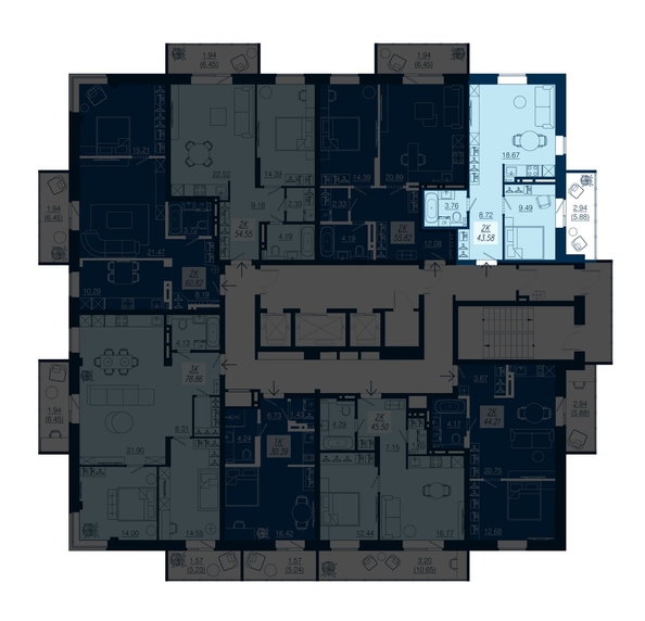 
   Продам 2-комнатную, 43.58 м², АЭРОCITY (Аэросити), дом 3

. Фото 1.