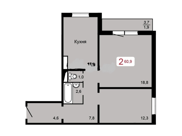 
   Продам 2-комнатную, 60.9 м², Мичурино, дом 2 строение 6

. Фото 1.