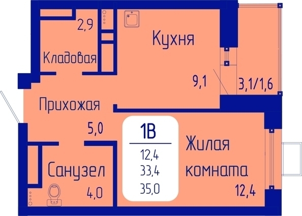 
   Продам 1-комнатную, 35 м², Univers (Универс), 3 квартал

. Фото 2.