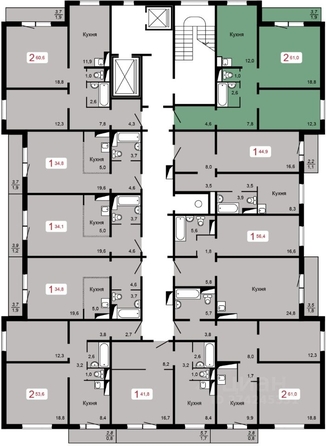 
   Продам 2-комнатную, 60.9 м², Аральская ул, 51

. Фото 3.