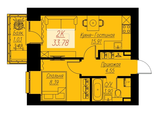 
   Продам 2-комнатную, 33.8 м², Биография, дом 2, корп 2

. Фото 2.