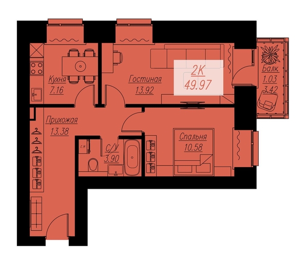 
   Продам 2-комнатную, 49.97 м², Биография, дом 2, корп 2

. Фото 3.