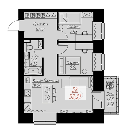 
   Продам 3-комнатную, 52.21 м², Биография, дом 2, корп 2

. Фото 1.