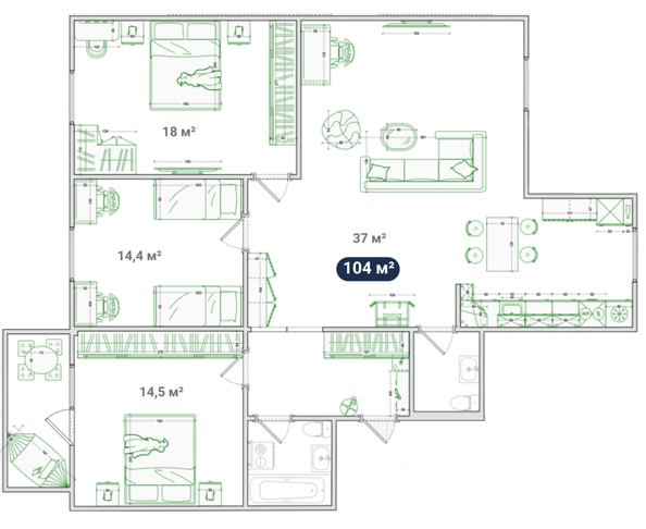 
   Продам 4-комнатную, 104.5 м², Парусная ул, 12

. Фото 1.