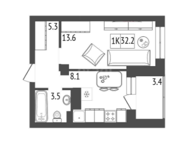 
  Продается 1-комн. квартира, 32.5 м², ЖК Серебряный, дом 1 корпус 3
. Фото 1.