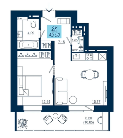 
   Продам 2-комнатную, 45.5 м², АЭРОCITY (Аэросити), дом 1

. Фото 1.