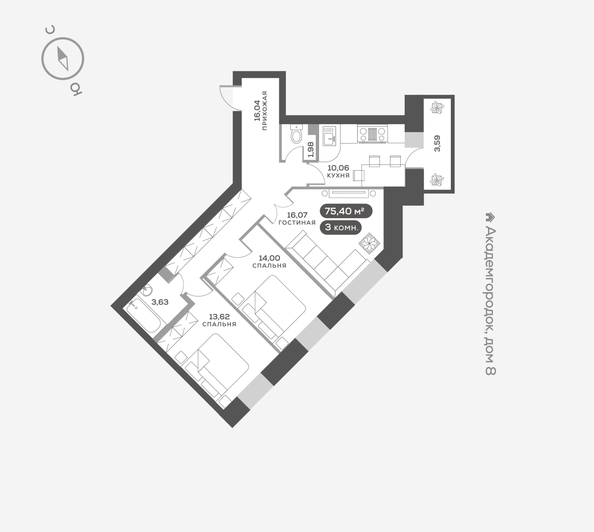 
   Продам 3-комнатную, 76.3 м², Академгородок ул, 74

. Фото 5.