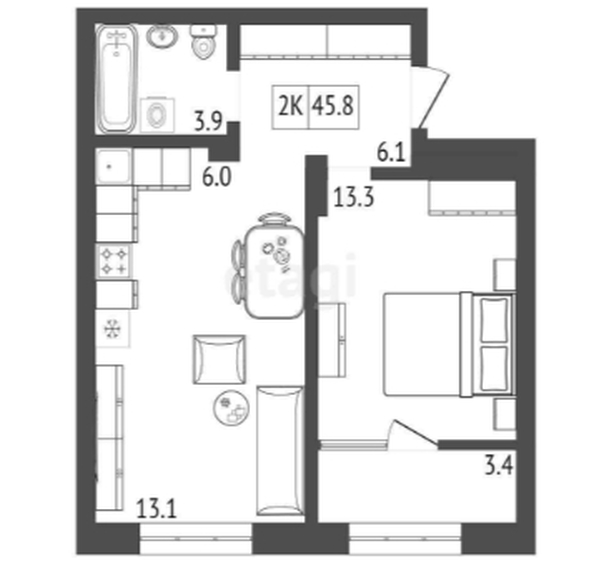 
   Продам 2-комнатную, 46 м², Прогресс-квартал Перемены, дом 1

. Фото 1.