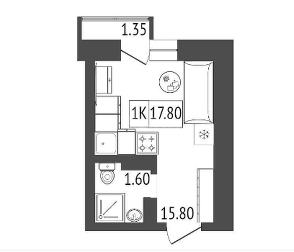 
   Продам 1-комнатную, 18 м², Симфония

. Фото 1.