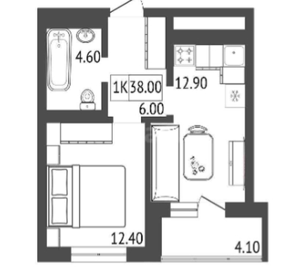 
   Продам 1-комнатную, 38 м², Familia (Фамилия), дом 5

. Фото 1.