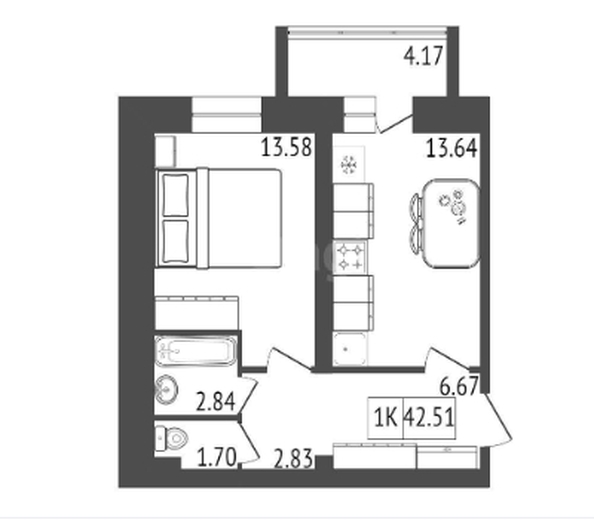 
   Продам 1-комнатную, 42.5 м², Мята, дом 2, секции 4-6

. Фото 1.