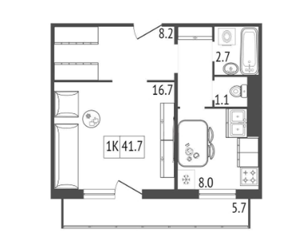 
   Продам 1-комнатную, 41.7 м², Три слона, дом 2

. Фото 1.