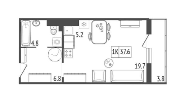 
   Продам 1-комнатную, 37.6 м², Три слона, дом 1

. Фото 1.