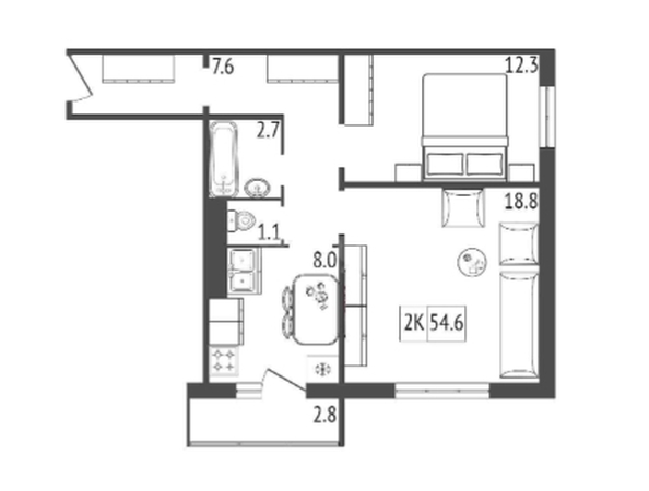 
   Продам 2-комнатную, 54.6 м², Три слона, дом 1

. Фото 1.