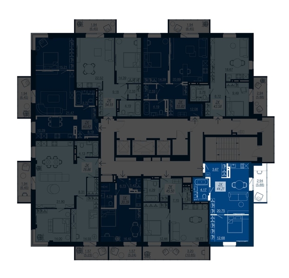 
   Продам 2-комнатную, 44.21 м², АЭРОCITY (Аэросити), дом 2

. Фото 1.