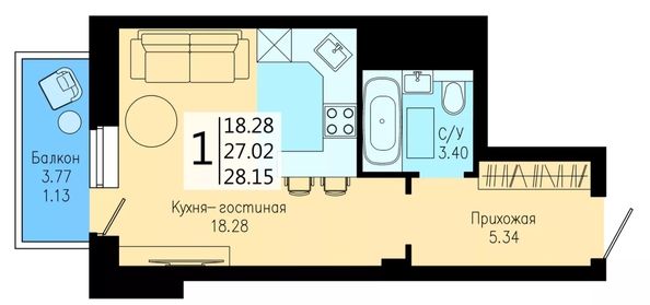
  Продается студия, 28.15 м², ЖК На Дудинской, дом 5
. Фото 1.