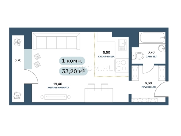 
  Продается студия, 34.45 м², ЖК Белый квартал на Спандаряна, 2
. Фото 2.