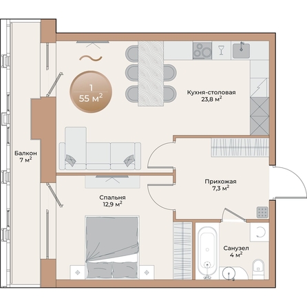 
  Продается 1-комн. квартира, 50.1 м², ЖК Небо над Енисеем, корпус 4
. Фото 2.