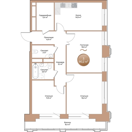 
  Продается 3-комн. квартира, 84.3 м², ЖК Небо над Енисеем, корпус 1
. Фото 1.