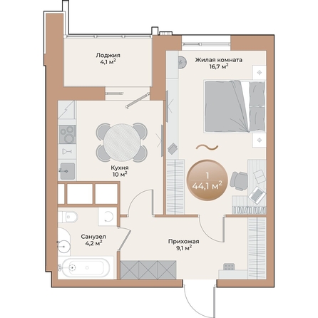 
  Продается 1-комн. квартира, 42.1 м², ЖК Небо над Енисеем, корпус 2
. Фото 3.