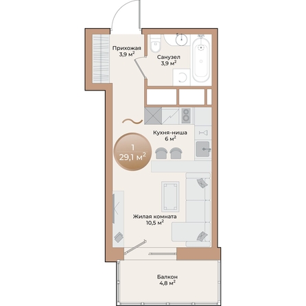 
  Продается 1-комн. квартира, 25.7 м², ЖК Небо над Енисеем, корпус 2
. Фото 1.