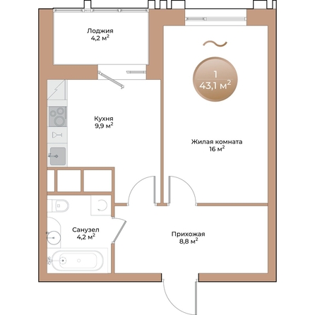 
  Продается 1-комн. квартира, 41 м², ЖК Небо над Енисеем, корпус 2
. Фото 3.