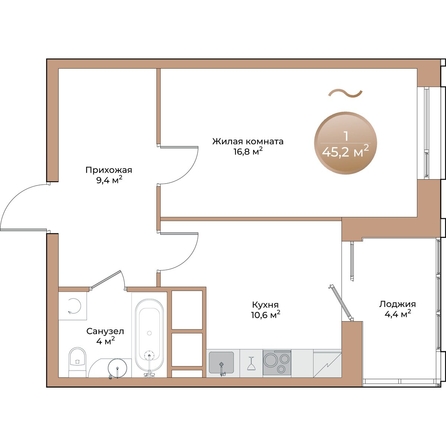 
  Продается 1-комн. квартира, 43 м², ЖК Небо над Енисеем, корпус 2
. Фото 3.